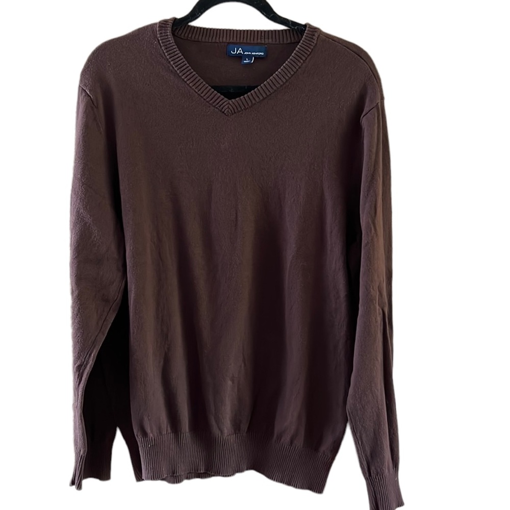 John Ashford Men’s Vneck lightweight sweater 100%cotton brown size Large